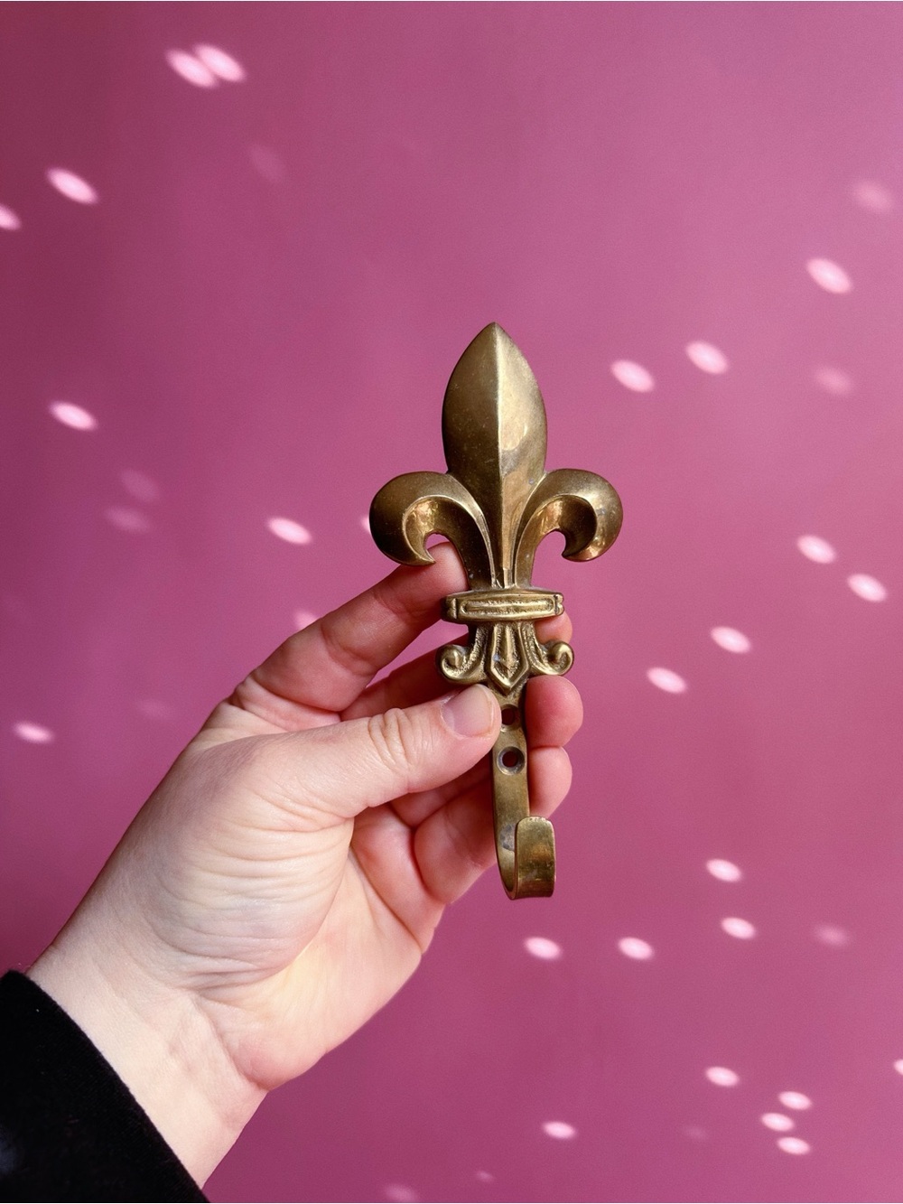 Vintage Fleur-de-Lis Brass Wall Hook - Beautiful Gold Accent